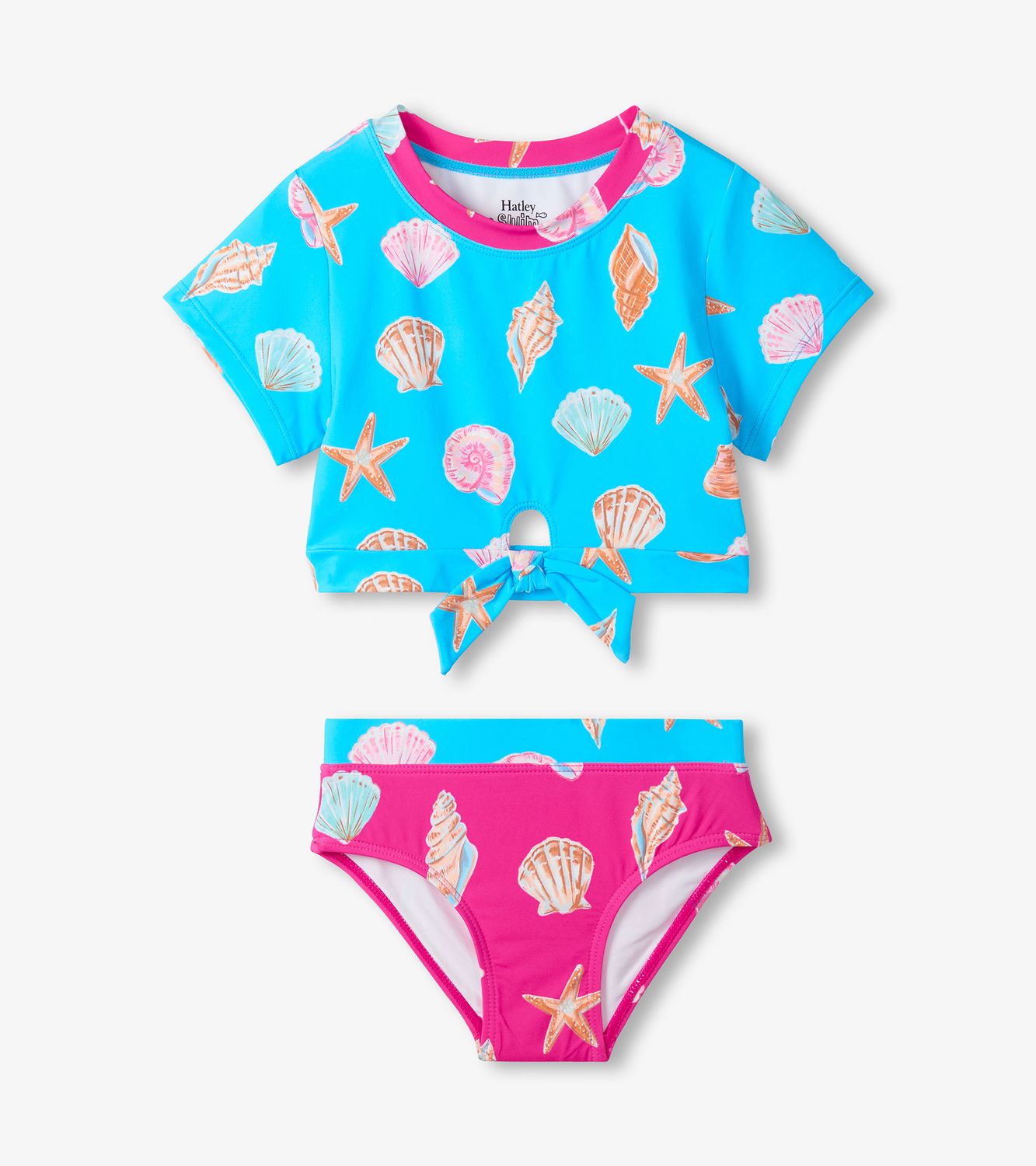 Ocean Shells Short Sleeve Tankini Set, Size: 2Y