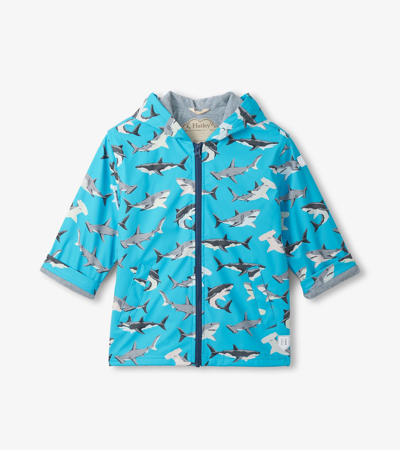 Shark Party Color Change Zip-Up Rain Jacket, Size: 2Y