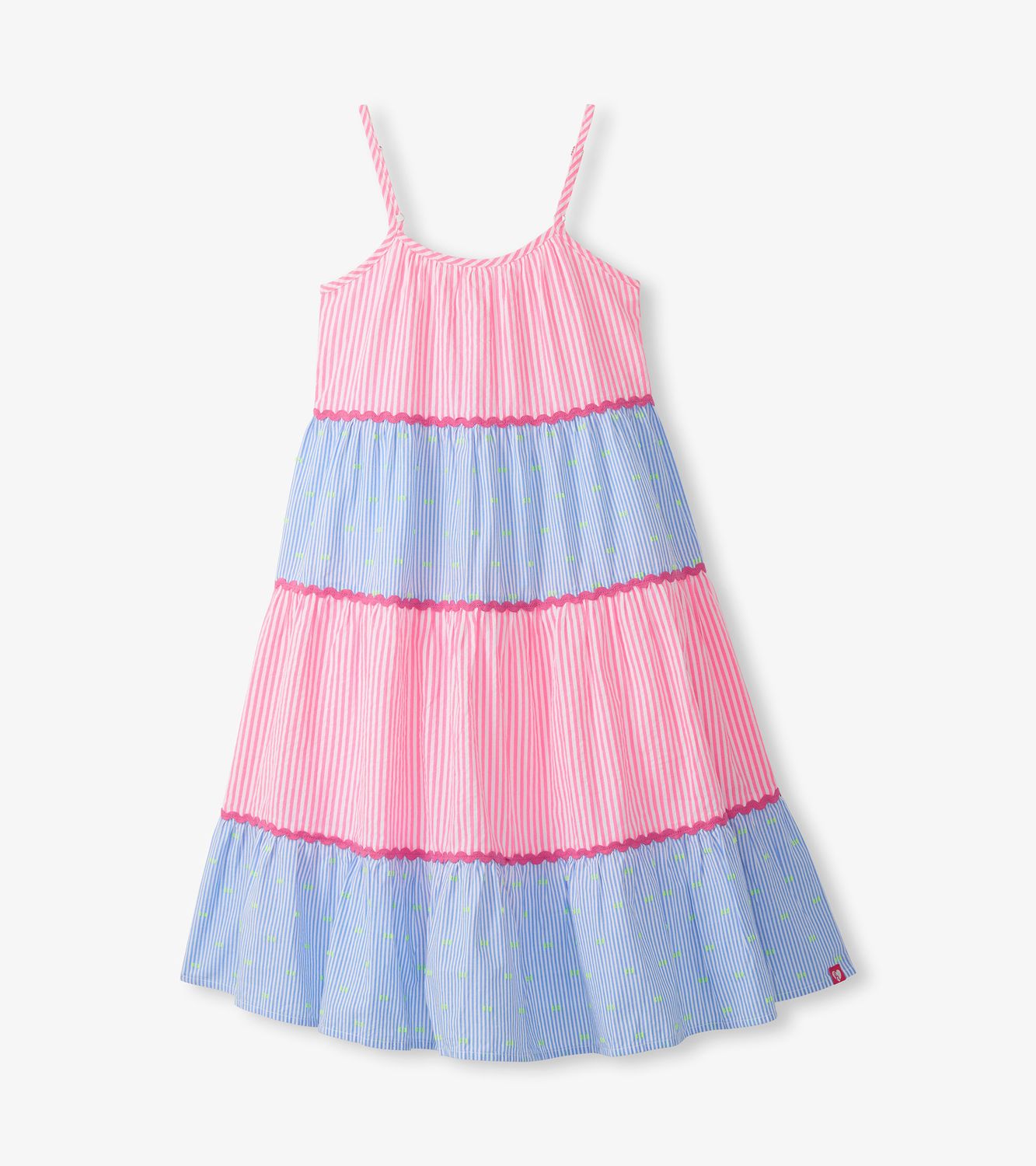 Strawberry Moon Mixed Seersucker Strappy Midi Dress, Size: 2Y