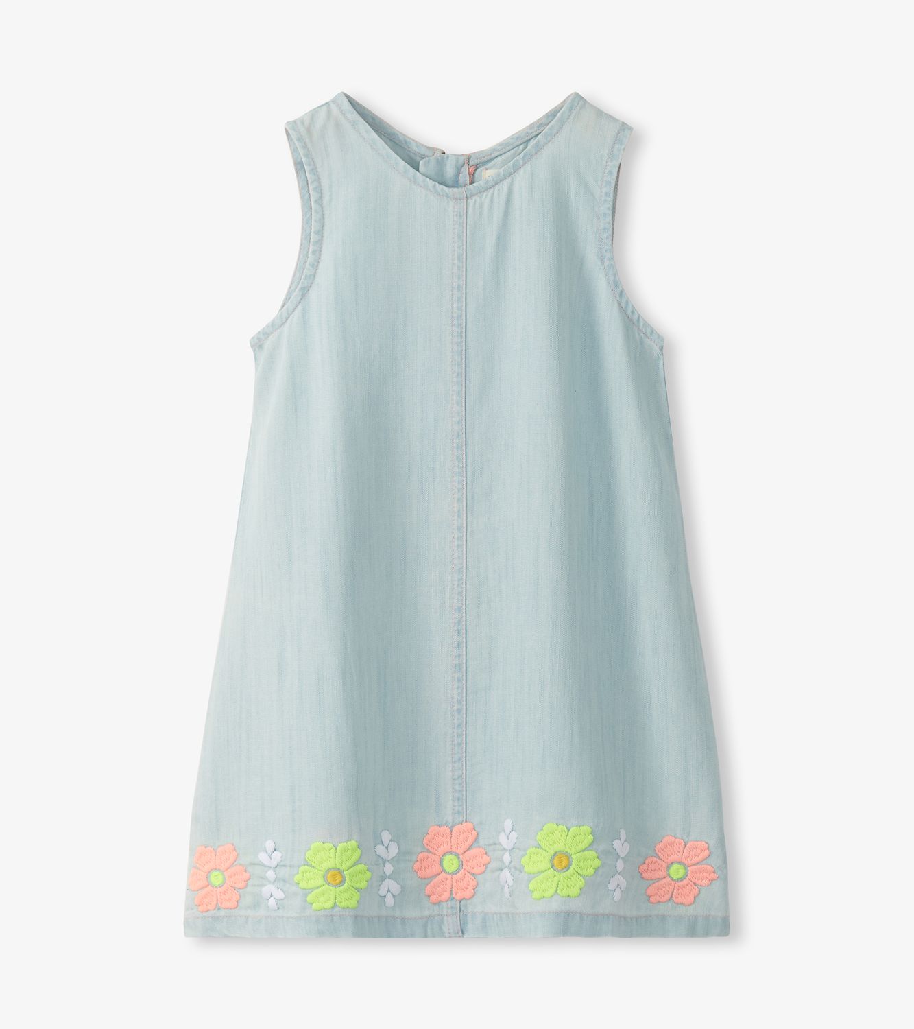 Soft Blue Tencel Embroidered Pinafore Dress, Size: 2Y