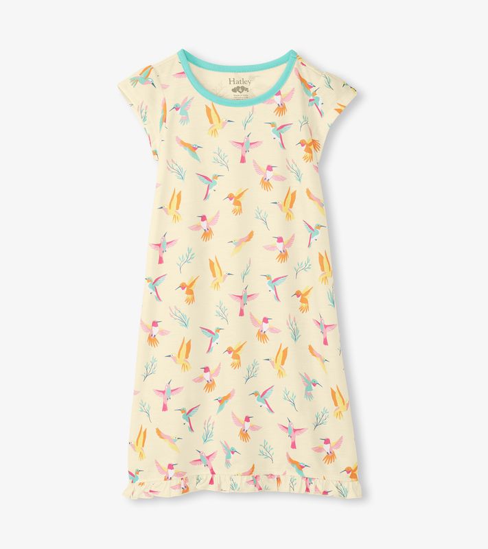 Springtime Hummingbirds Ruffle Hem Nightdress