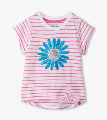 Radiant Flower Striped Tie Front Tee