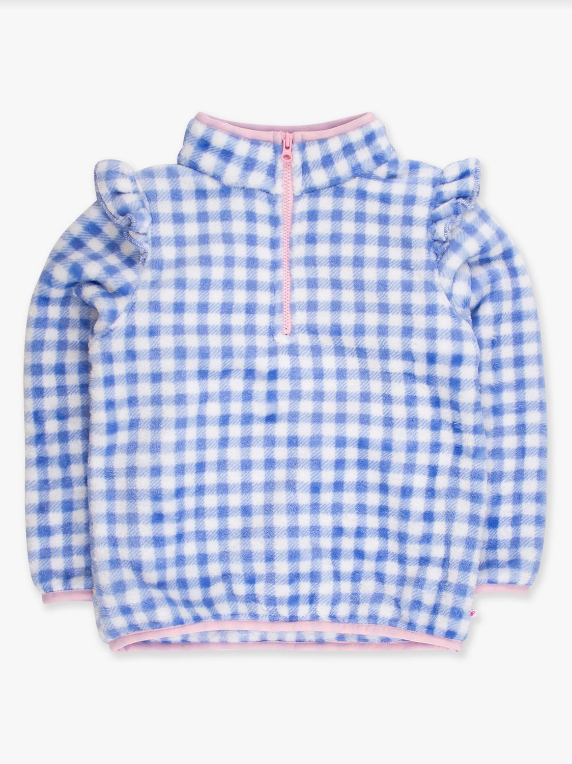 Blue Gingham Ruffle Marshmallow Fleece Pullover