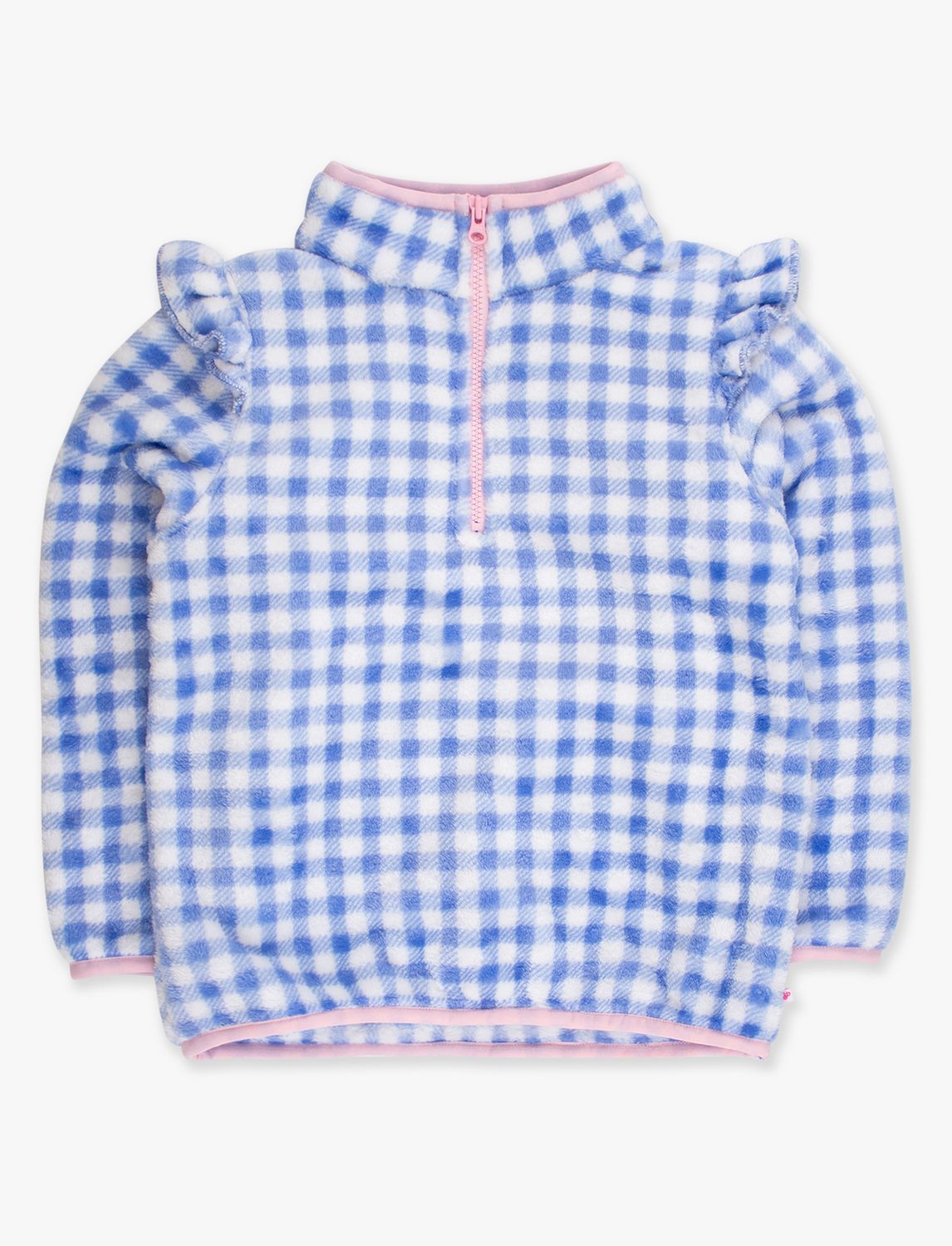 Blue Gingham Ruffle Marshmallow Fleece Pullover