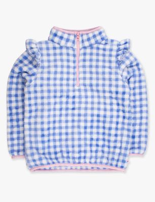 Blue Gingham Ruffle Marshmallow Fleece Pullover