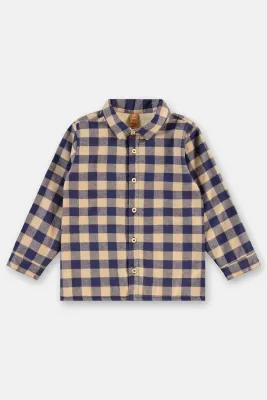 Navy Blue+Biege Check Lined Shirt