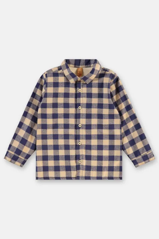 Navy Blue+Biege Check Lined Shirt
