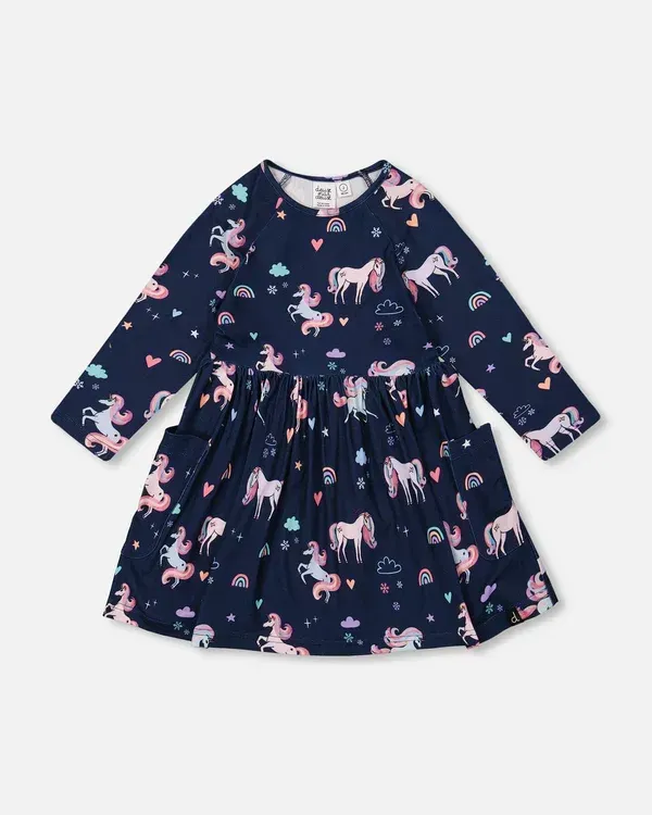 Purple Unicorn Print Dress