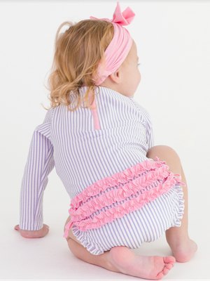 Lavender Seersucker Long Sleeve One Piece Rashguard