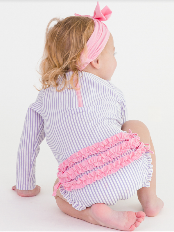 Lavender Seersucker Long Sleeve One Piece Rashguard