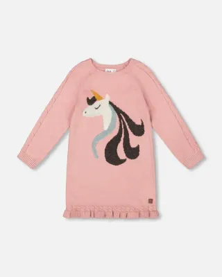 Rose Jacqard Unicorn Knit Dress