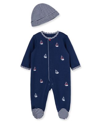 Navy Sailboats Footie+Hat
