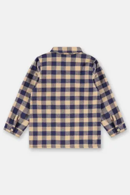 Navy Blue+Biege Check Lined Shirt