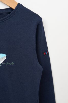 Navy Seagull Riding Whale Longsleeve