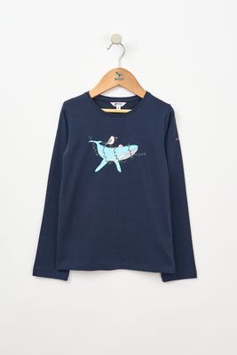 Navy Seagull Riding Whale Longsleeve