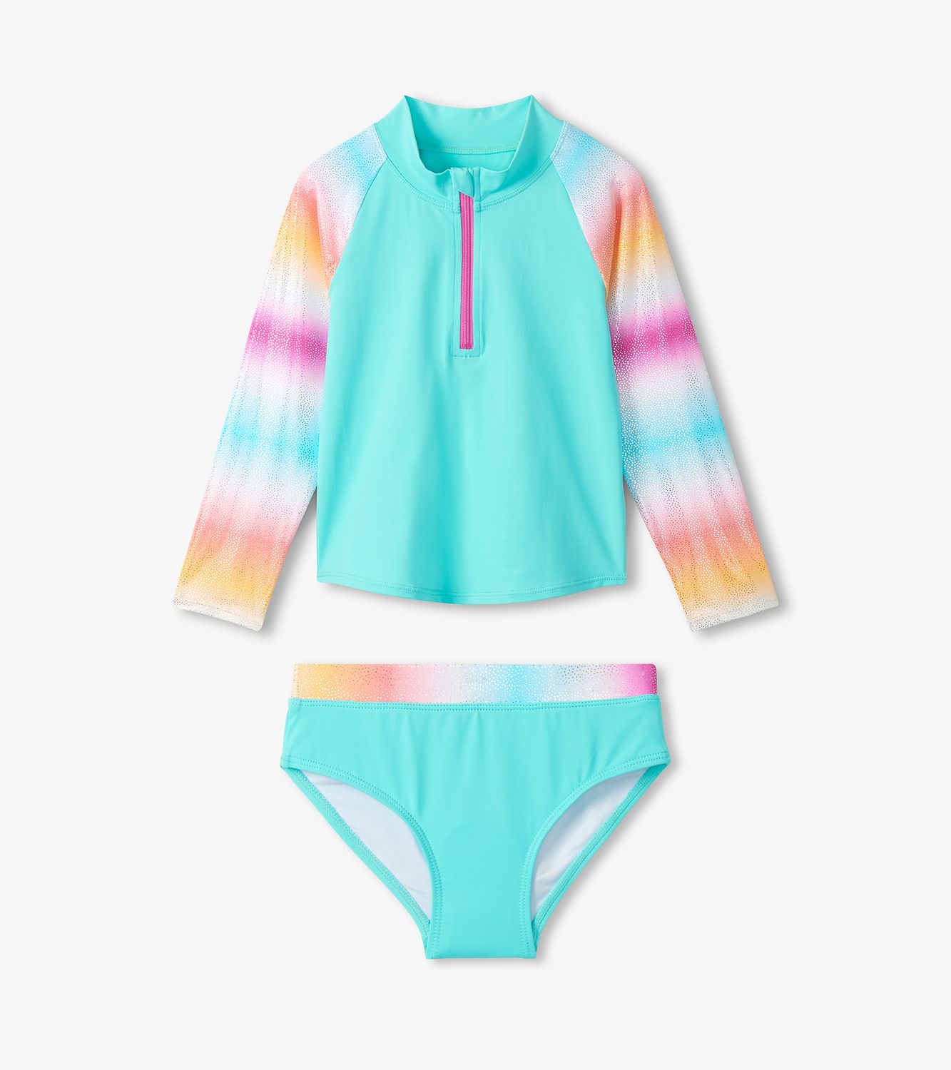 Turquoise Shimmer Rashguard Set, Size: 2Y