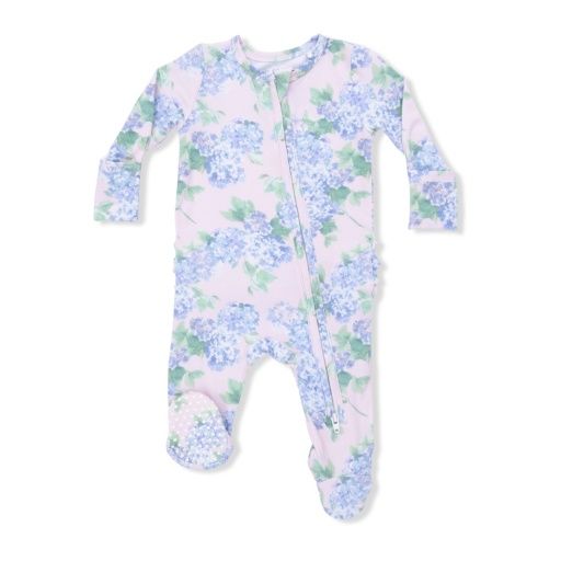 Hydrangeas - 2 Way Ruffle Back Zipper Footie, Size: NB
