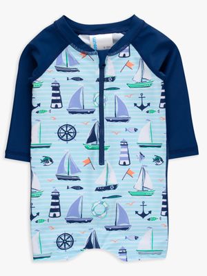 Blue Sweet Sails Long-sleeve One Piece Rashguard