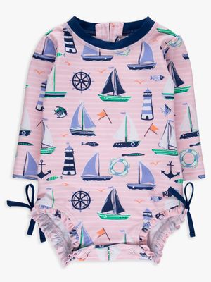 Pink Sweet Sails Long-sleeve Rashguard Swimsuit