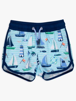 Blue Sweet Sails Dolphin Hem Swim Trunks