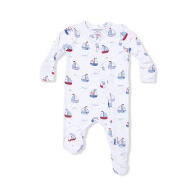Bubbly Sailboats Blue - 2 Way Zipper Footie