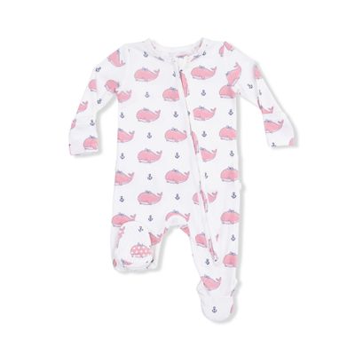 Bubbly Whale with Bow  Pink - 2 Way Zipper Footie