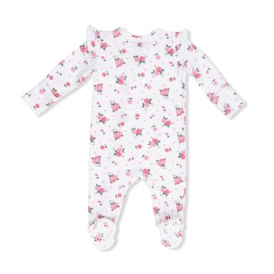 Pink Rosettes - 2 Way Ruffle Sleeve Zipper Footie