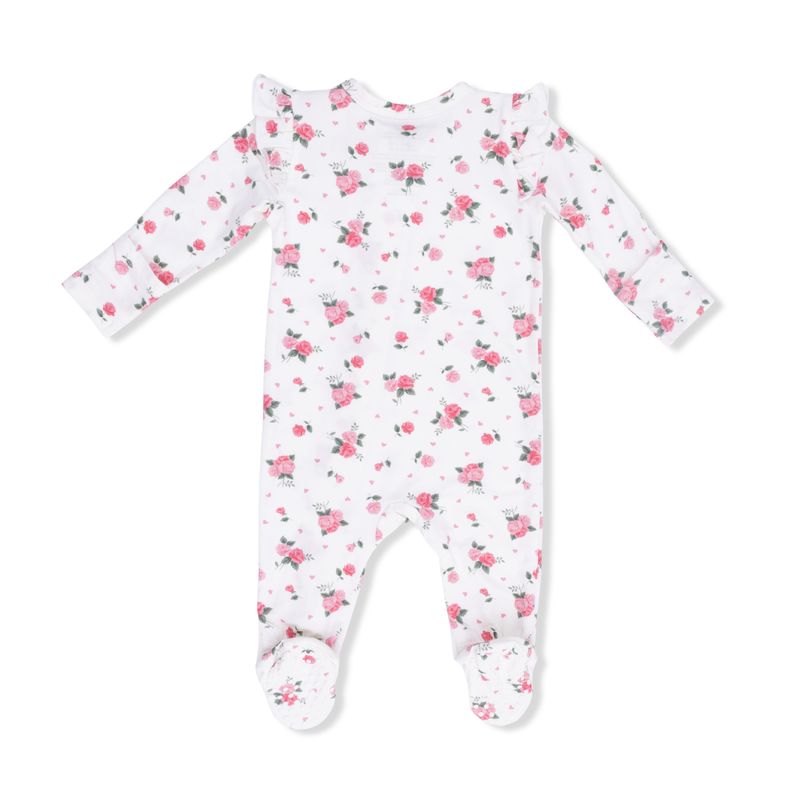 Pink Rosettes - 2 Way Ruffle Sleeve Zipper Footie