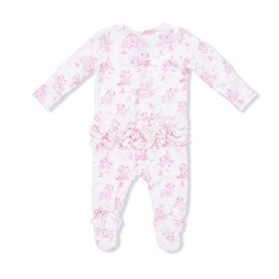 Puppy Toile Pink - 2 Way Ruffle Back Zipper Footie