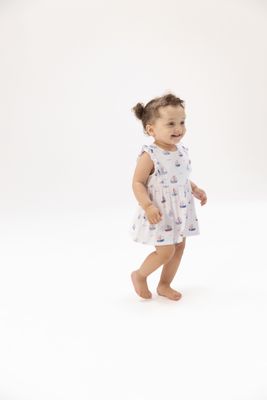 Bubbly Sailboats Pink - Ruffle Bodysuit Dress