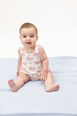 Bubbly Whale with Bow  Pink - Ruffle Sunsuit