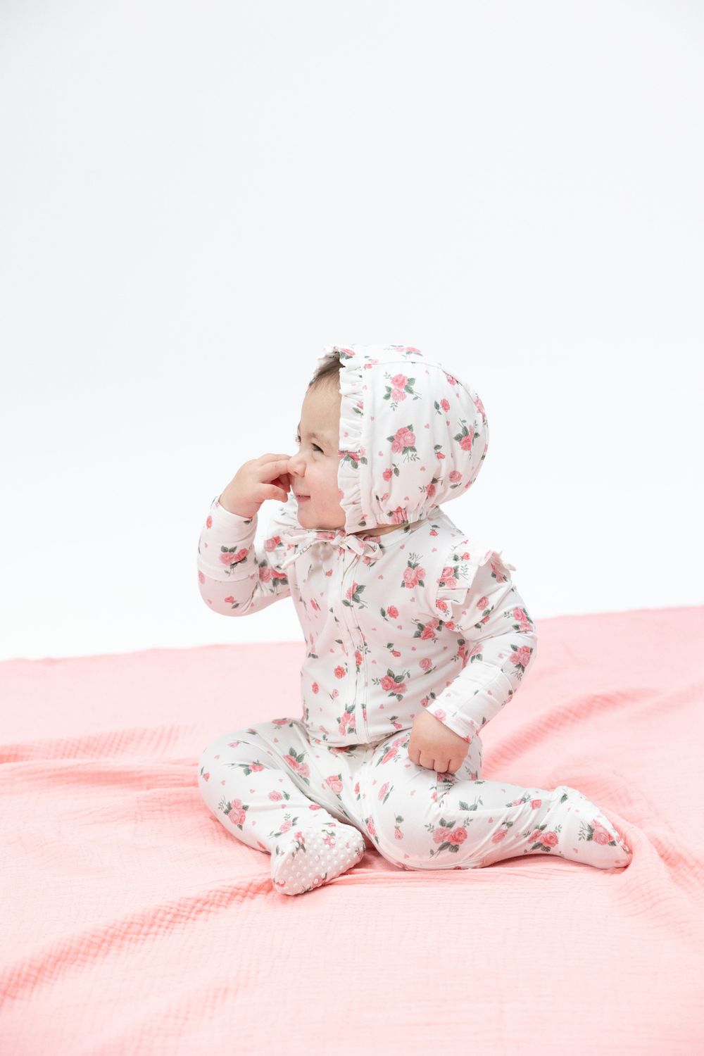 Pink Rosettes - Ruffle Bonnet