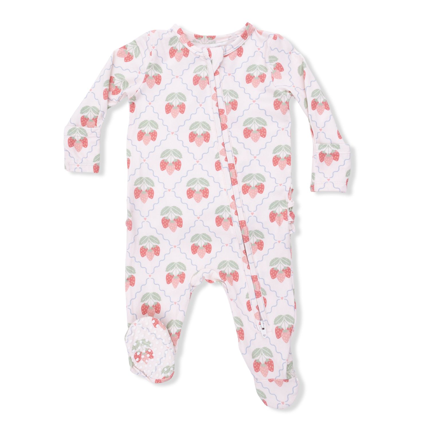 Sweet Strawberries - 2 Way Ruffle Back Zipper Footie