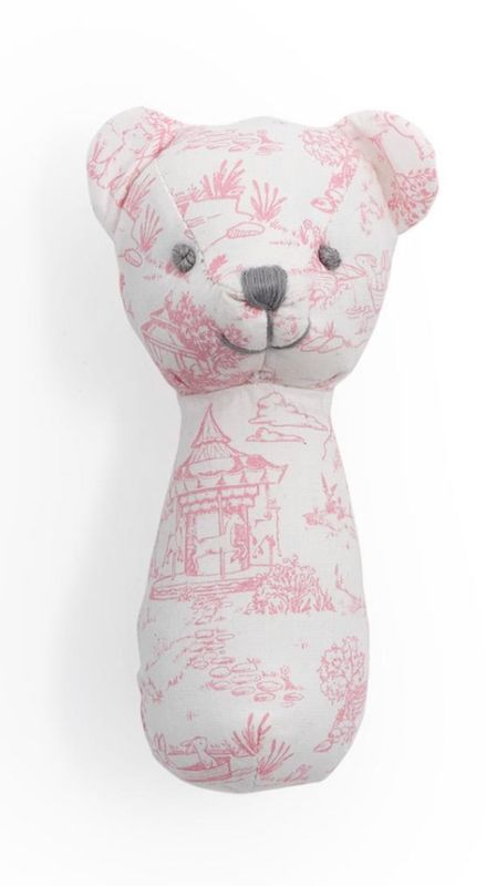 Pink Toile Pattern Teddy Bear Rattle