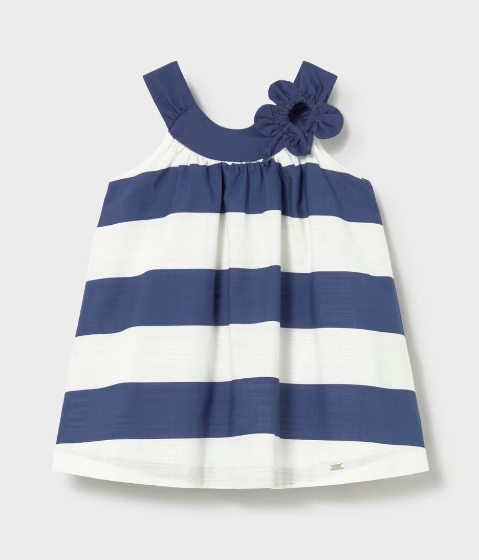 Navy Flower Collar Stripe Dress