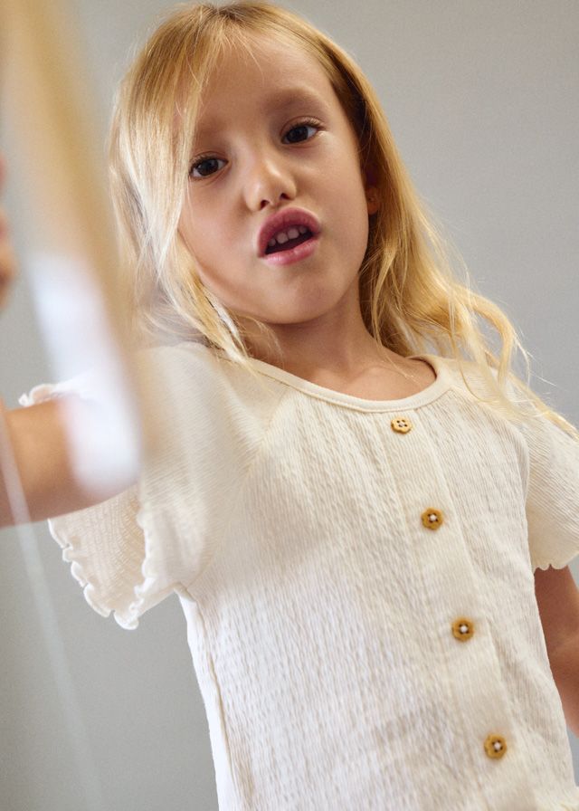 Bone Buttoned Frill Short-sleeve