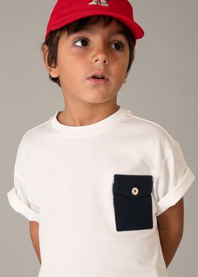 White Tee with Navy Button Pocket+Short Set