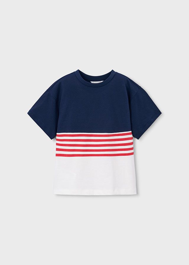 Color Block Navy+Red Striped Tee