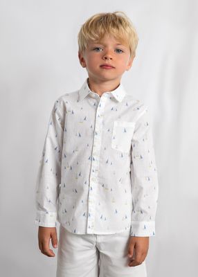 Blue Little Boat Race Button Down Shirt