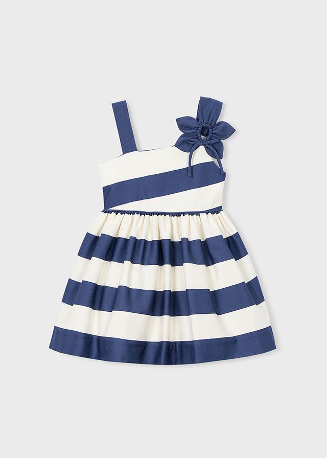Navy Striped Asymetric Flower Dress