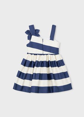 Navy Striped Asymetric Flower Dress
