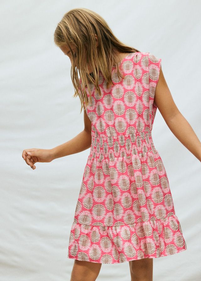 Coral Palm Printed Dress