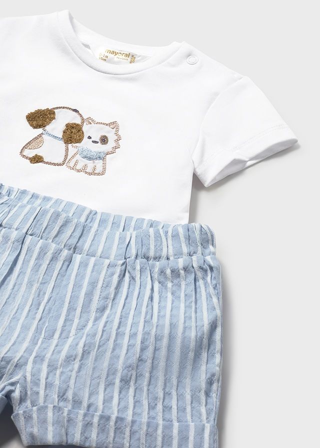 Blue Puppies Striped Short+Hat Set