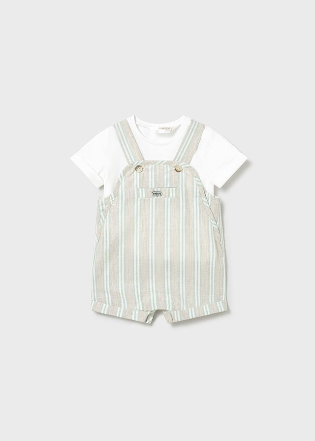Biege+Green Stripe Dungaree Set
