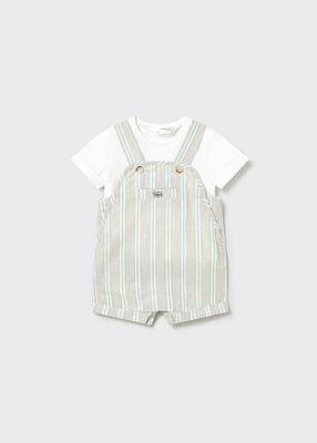 Biege+Green Stripe Dungaree Set