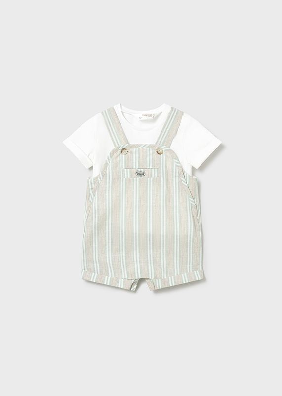 Biege+Green Stripe Dungaree Set