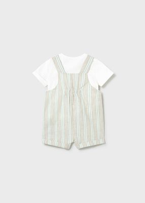 Biege+Green Stripe Dungaree Set