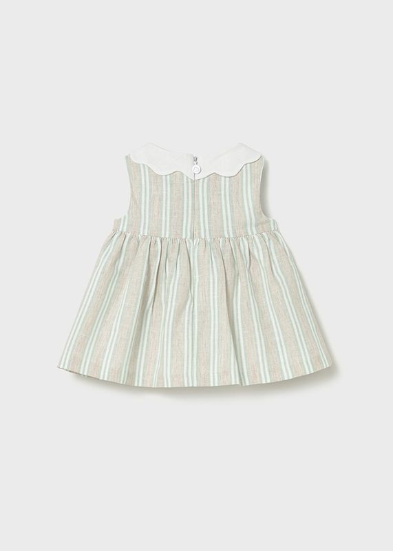 Biege+Green Stripe Linen Dress