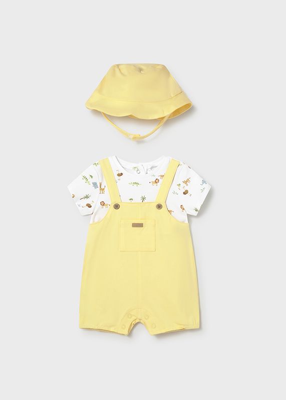 Sunny Yellow Jungle Dungaree+Hat Set
