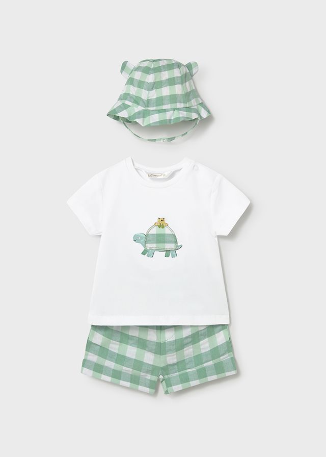 Green Checkered Turtle Short+Hat Set